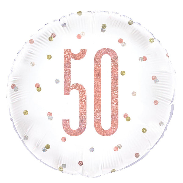 ROSE GOLD "50" 45CM (18") FOIL PRISMATIC BALLOON